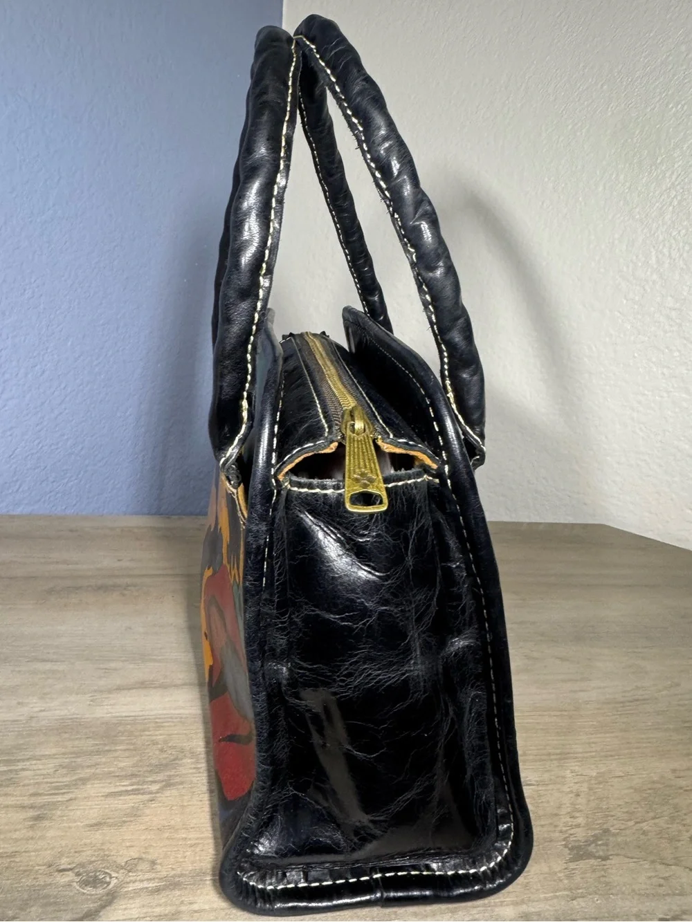 Patricia Nash Italian Leather Pop Art Satchel Handbag Colorful Faces - Picture 5 of 10